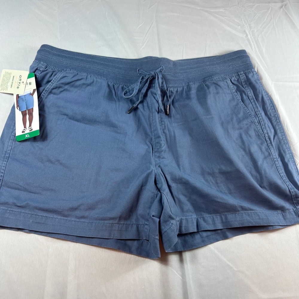 ORVIS Shorts Women XL Blue Cotton Lyocell Elastic Drawstring Classic Pockets NWT